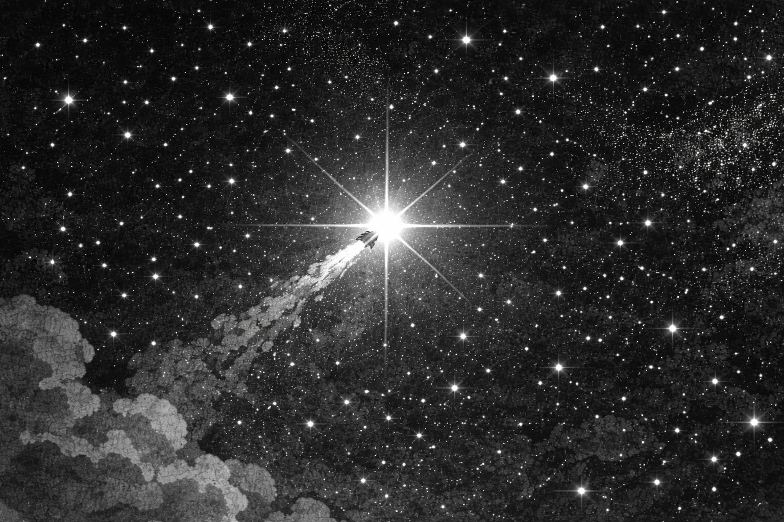 As star, or is it Neptun, with an what seems to be a rocket in front of it.